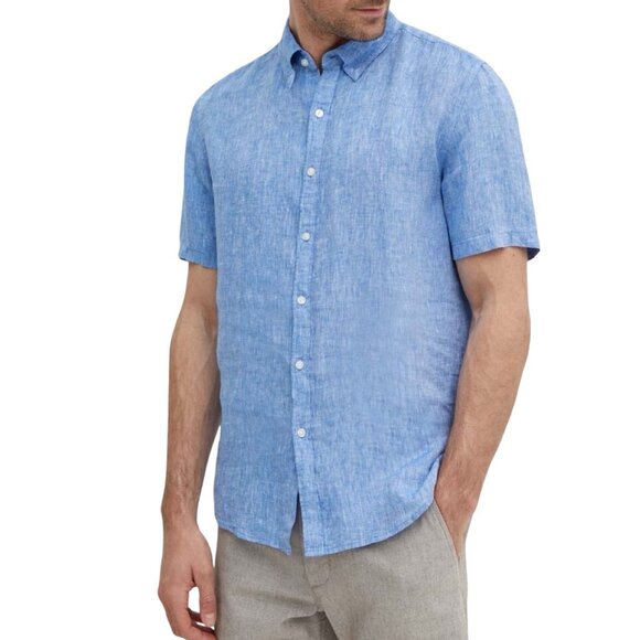 Simons Short Sleeve Button Up Shirt Men's Heritage Chic Flax Linen - Picture 1 of 13